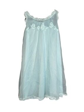 Vintage Nylon Chiffon Layered Nightgown Light Blue Nightie Lace Flowers Small
